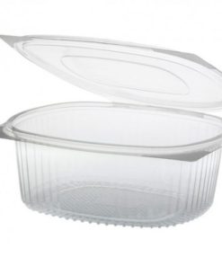 Envase con Tapa Bisagra Oval RPET Transparente 500cc 50 unidades